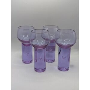 Vintage Neodymium Alexandrite Glass Controlled Bubble Stem Cordial Glasses Set 4